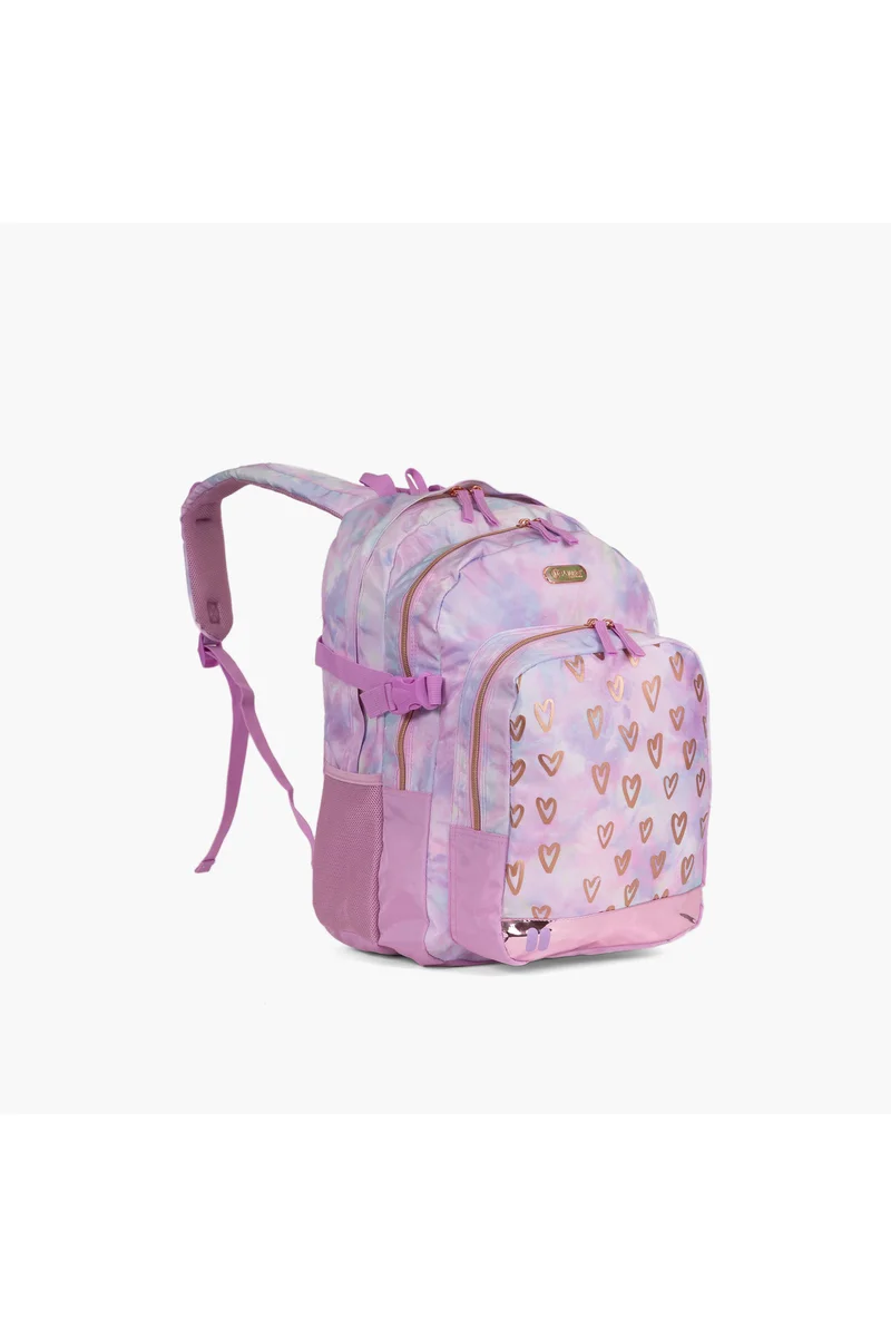 بوز 18-inch Heart Print Backpack with Adjustable Straps and Zip Closure - 27x13x44 cms